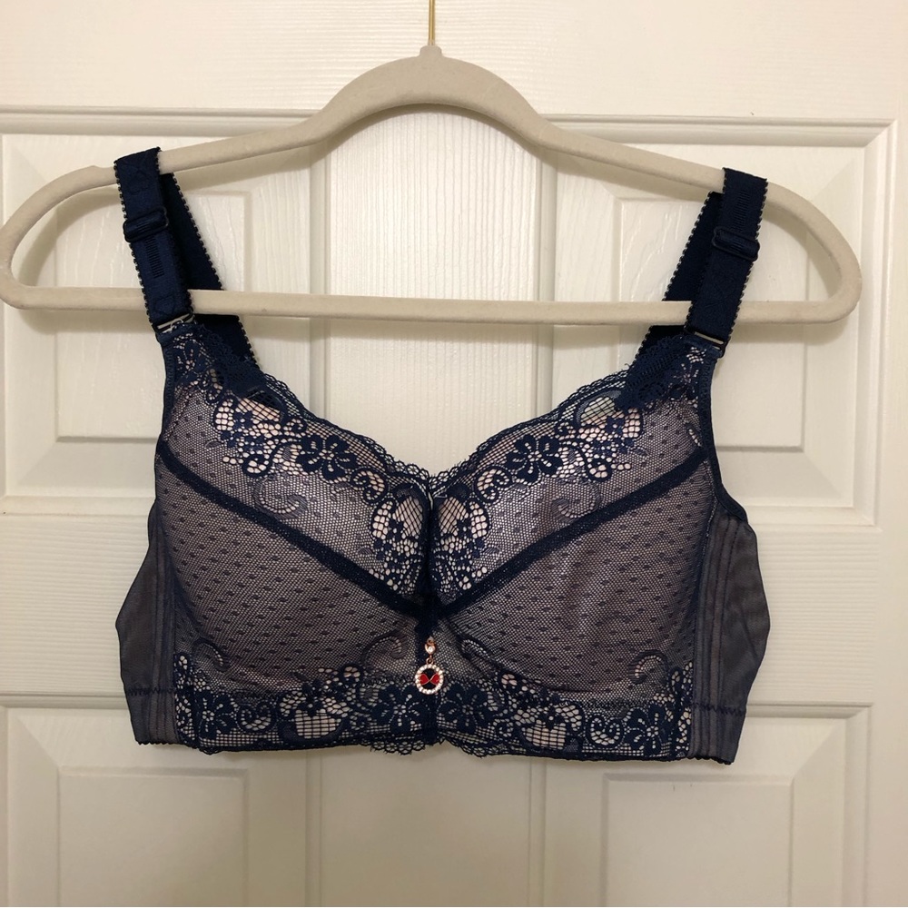 SEA BBOT Push Up Bra Women's Size 34D Blue Underwire Lace Trim